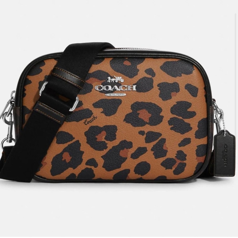 Coach Jamie Camera Bag In Signature Canvas With Leopard Print NWT